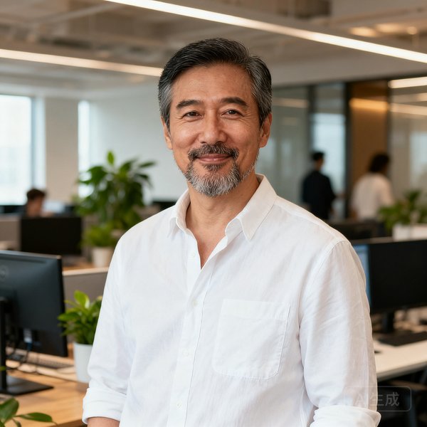MK体育运营总监王浩宇的头像，一位40岁左右、蓄有短须的男士，穿着白色休闲衬衫，在开放式办公室中自然站立，神情自信从容